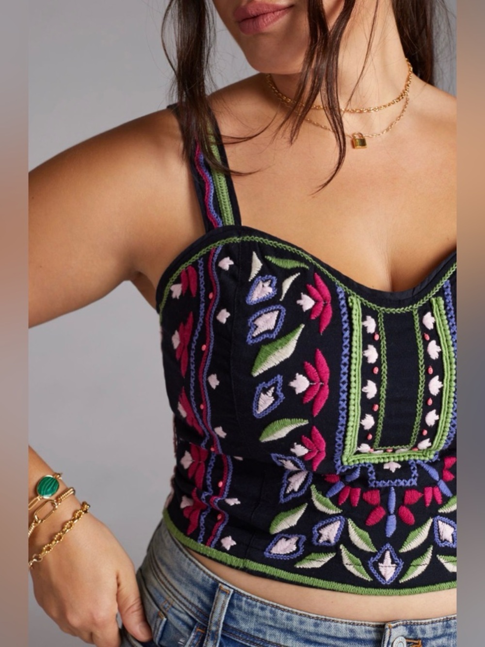 Anthropologie Embroidered Crop Top